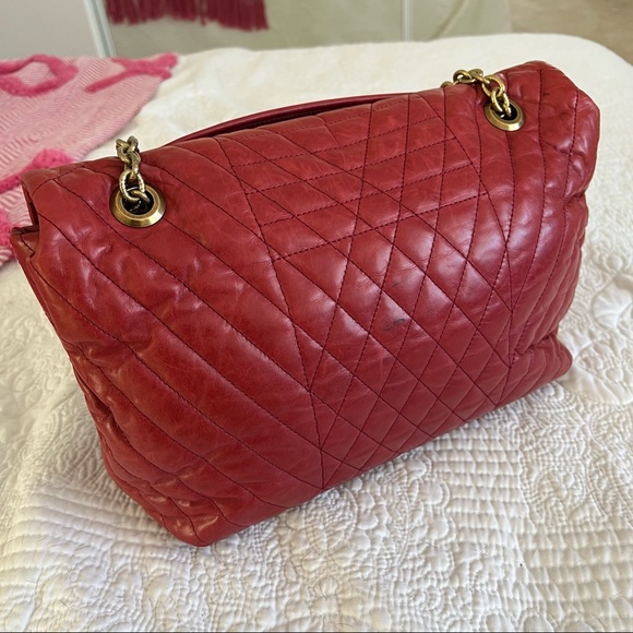 SOLD LANVIN HAPPY red quilted flap bag gold chain large - Picture 11 of 16